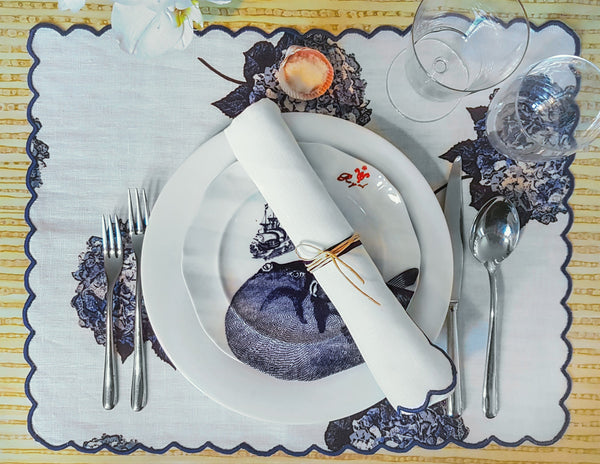 Blue Hydrangea Placemats with Scallop Edge