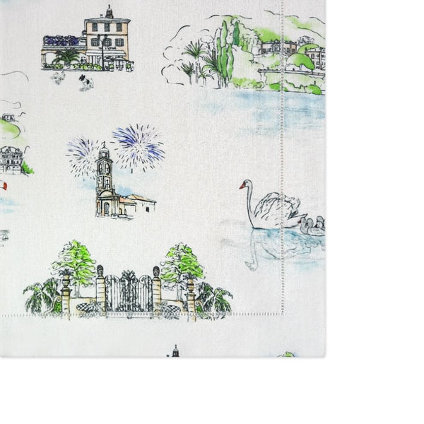 Lake Como Toile Linen Placemats with Hemstitch Border