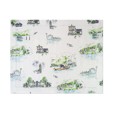 Lake Como Toile Linen Placemats with Hemstitch Border